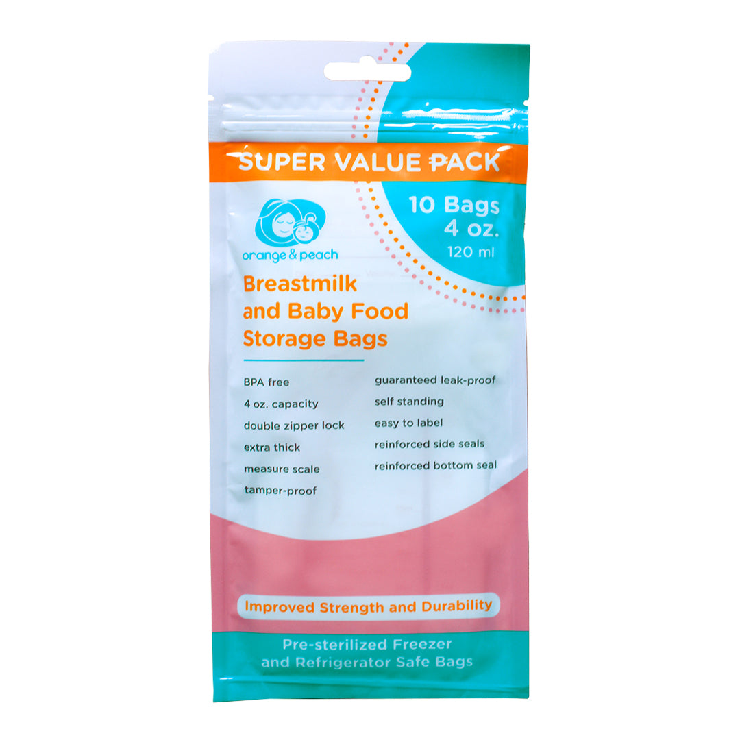 Orange and Peach 4 oz. Breastmilk Storage Bag Super Value Pack (10 pcs